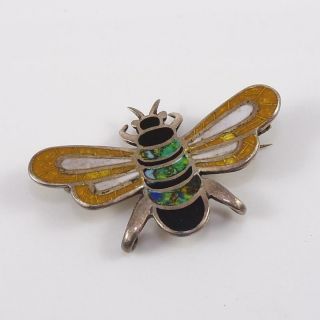 Vintage Sterling Silver Taxco Mexico Bumble Bee Onyx Opal Inlay Pin Brooch Ldl3