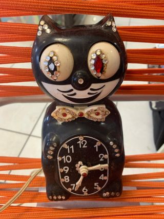 Electric Kit Cat Klock Kat Clock Black Jeweled Vintage D8 - See Details