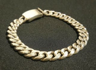 Vtg 60 Grams Heavy Mens.  925 Sterling Silver Mexico Cuban Curb Chain Bracelet 9 "