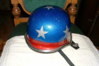 Vintage Motorcycle Helmet Stars And Stripes Red,  White & Blue Us Flag