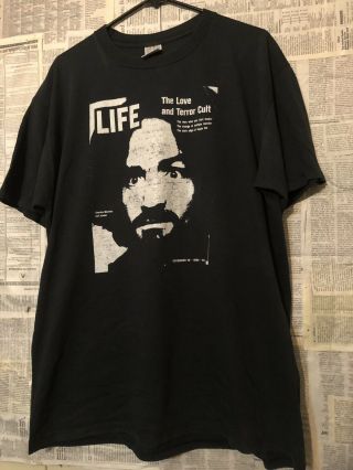 Vtg 90s Charles Manson Pop Hippie Devil Terror Cult T - Shirt
