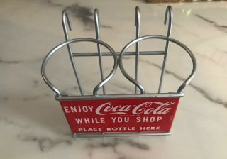 Vintage Coca - Cola 2 Bottle Shopping Cart Carrier Coke Sign Advertising Holder