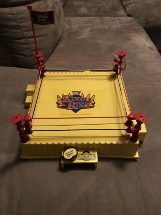 Rare Wwf Hasbro Yellow King Of The Ring Wrestling Ring With Flag & Belt