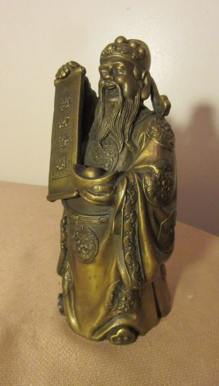 Vintage Chinese Figural Elder Man Very Heavy Gilt Bronze Asian Statue Figure