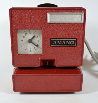 Vintage Amano Time Punch Clock,  Red Metal Electric - Model 3707 Tested/works