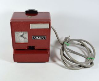 Vintage Amano Time Punch Clock,  Red Metal Electric - Model 3707 Tested/Works 2