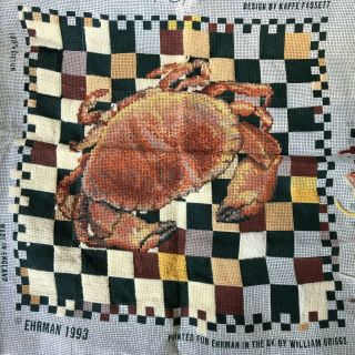 Ehrman Kaffe Fassett Vtg 90s Crab Needlepoint Canvas Started Square Large