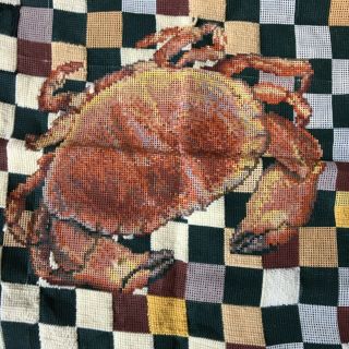 Ehrman Kaffe Fassett Vtg 90s Crab Needlepoint Canvas STARTED Square Large 3