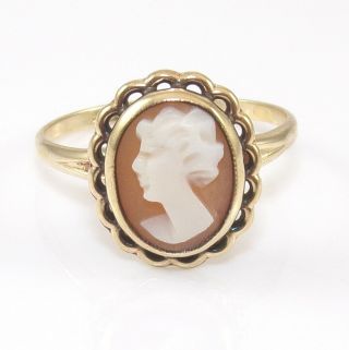 Vintage Estate 10k Yellow Gold Cameo Shell Ring Size 6.  5