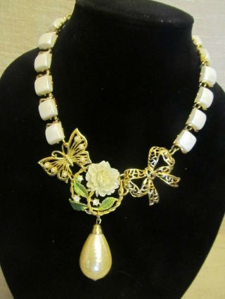 Vintage Celluloid Flower & Butterfly Statement Necklace - A Repurposed