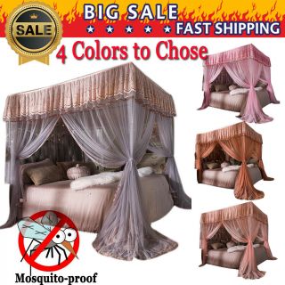 Home 4 Corner Bed Curtain Canopy Mosquito Netting,  Bracket Frame Post Queen Size