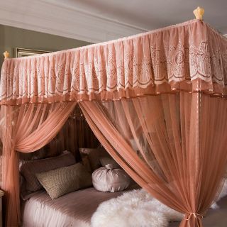 Home 4 Corner Bed Curtain Canopy Mosquito Netting,  Bracket Frame Post Queen Size 6