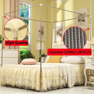 Home 4 Corner Bed Curtain Canopy Mosquito Netting,  Bracket Frame Post Queen Size 8