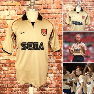 Arsenal Fc Away Football Shirt 2001/2002 Size Xl Nike Sega Vintage Top Gold Blue