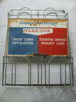 Vintage Esso Gas Station Metal Display Rack Happy Motoring Credit Card Touring