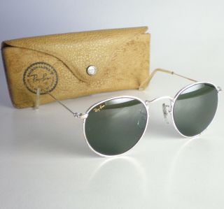 Vintage Ray Ban Usa B&l Classic Round Sunglasses Silver Metal John Lennon Wire