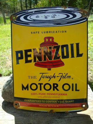 Vintage Pennzoil Motor Oil Can Porcelain Enamel Gas Pump Sign