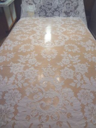 Fabulous Vintage French Alencon Lace Tablecloth - 84 " Long