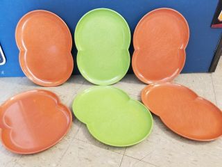 6 Melmac Vtg Branchell Color Flyte Orange Lime Green Double Bubble Serving Trays