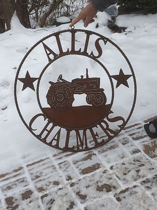 Vintage Rustic Look Large Allis Chalmers Farm Tractor Ranch Sign Man Cave Decor 5