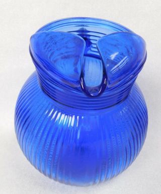 Vintage 9P Cobalt Blue Modern Tone Hazel Atlas Pitcher Carafe Glasses Tumblers 3