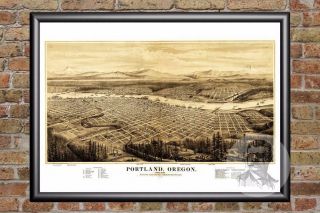 Vintage Portland,  Or Map 1879 - Historic Oregon Art - Old Victorian Industrial