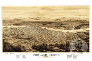 Vintage Portland,  OR Map 1879 - Historic Oregon Art - Old Victorian Industrial 2