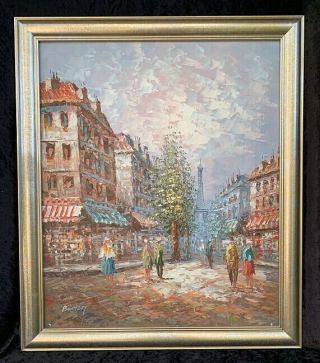Caroline Burnett Vintage Signed French Paris Street Scene Oil Painting