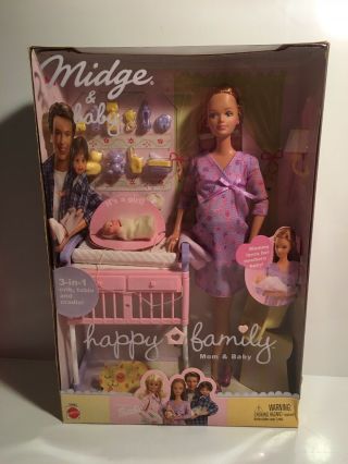 Mattel Happy Family Pregnant Midge And Baby Barbie Doll 2002 Rare Htf