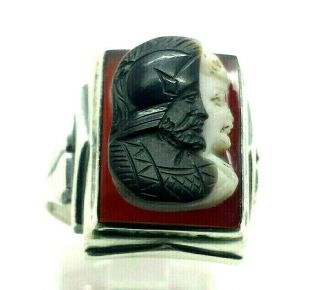 Antique Cameo Mens Signet Sterling Silver 925 Ring 6g Sz.  8.  75 Han201