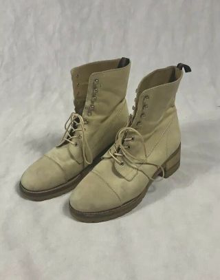 Vintage Espace Cream Suede Lace - Up Combat Boots Sz 10b