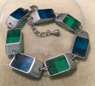 Vintage Jewellery Rare Modernist Satin Silver & Coloured Perspex Link Bracelet