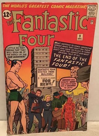 Fantastic Four 9 Marvel Comic 1962 3rd App.  Sub - Mariner Vintage Silver Age