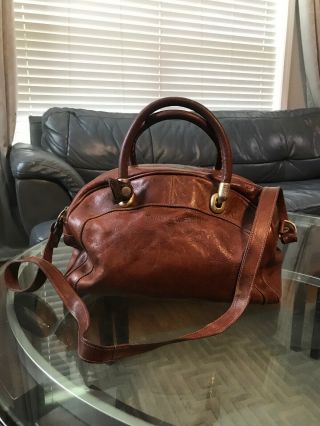 Marino Orlandi Brown Italian Leather Shoulder Bag Satchel 14 " L Vintage