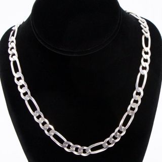 Sterling Silver - Italy 9mm Figaro Link Chain 22 " Necklace - 66g