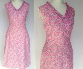 Vintage 60s Horrockses Label Mod Pink Floral Print Summer Shift Dress S - M Uk 10
