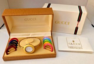 Rare Gucci Womens Watch With Multi Face Bezels And All Papers