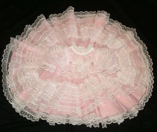 Vintage Girls Sheer Pink Party Dress Ruffle Lace Circle Size 1 12 Months Usa