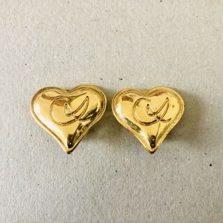 Christian Lacroix Vintage Clip On Earrings Shiny Gold Tone Puffy Heart Cl 1990s