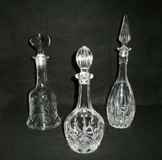 Rare Antique Baccarat Crystal Glass Set Of 3 Decanter W/ Deeply Cut Pattern