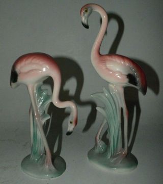 Vintage Ceramic Pink Flamingo Figures 12 " & 9 " Brad Keeler 1950s 1940s