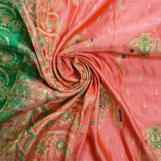 Sanskriti Vintage Green Heavy Saree Pure Satin Silk Banarasi Brocade Fabric Sari 5