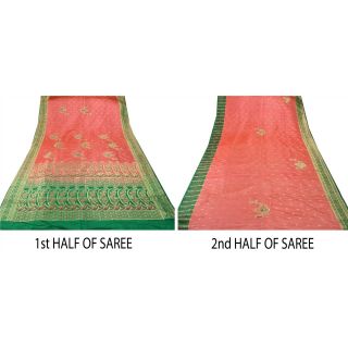 Sanskriti Vintage Green Heavy Saree Pure Satin Silk Banarasi Brocade Fabric Sari 6