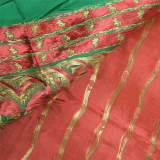 Sanskriti Vintage Green Heavy Saree Pure Satin Silk Banarasi Brocade Fabric Sari 7