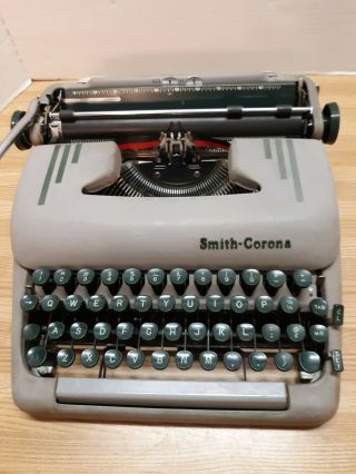 Vtg 1954 Smith Corona Silent 5t Sapphire Grey Portable Typewriter & Case