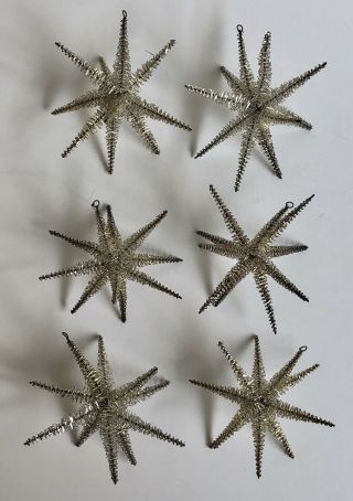 Set Of 6 Antique Vintage Gold Metallic Tinsel Wire Star Christmas Tree Ornaments