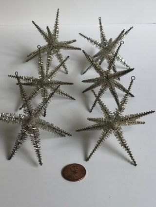 Set Of 6 Antique Vintage Gold Metallic Tinsel Wire Star Christmas Tree Ornaments 2