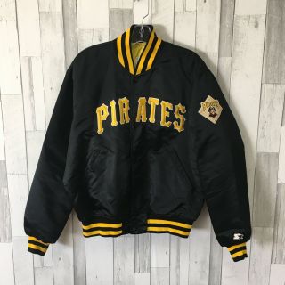 Vintage Pittsburgh Pirates Starter Satin Jacket Size Large Black Yellow