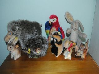 8 Vintage Steiff Wildlife And Forest Animals With Ids,