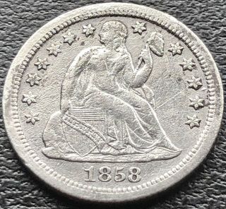 1858 S Seated Liberty Dime 10c Rare Date San Francisco Au Details 15065